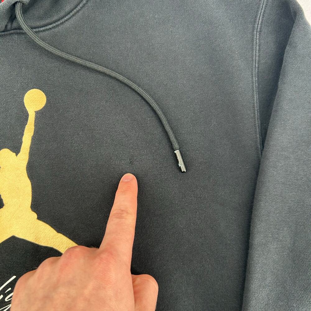 Mens Black Gold Nike Jordan Jumpman Flight Fleece Essential Baseline Hoodie Sz S - Picture 4 of 9